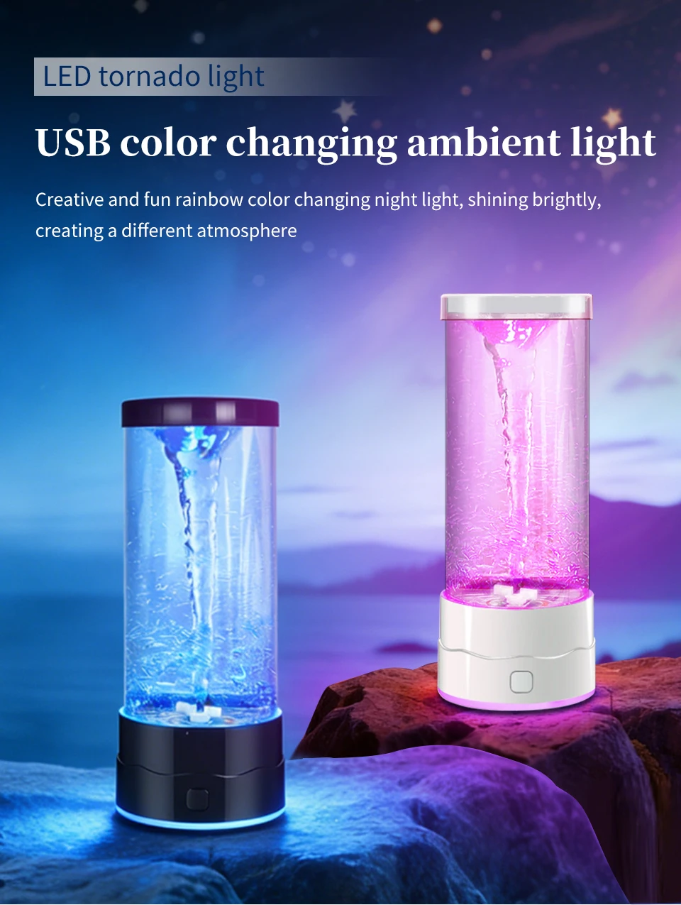LED Tornado Night Light USB Changing Multi-Color Atmosphere Lamp Creative Children Adult Birthday Gift Home Bedroom Decor