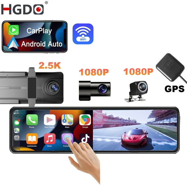 GPS　DVR　WiFi　Color　Auto　Camera　CarPlay　Recorder　256G　Card　Cam　Dash　Car　Front　TF　Inside　Rear　Video　Mirror　View　2.5K＆1080P＆1080P　Android　in　，-