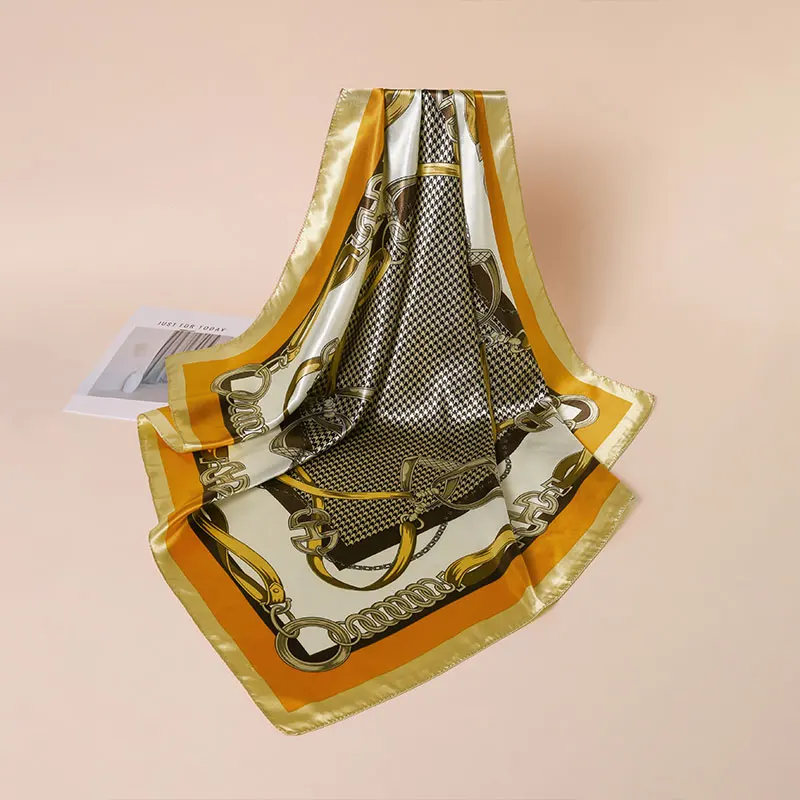 New Brand Print Headband Scarf Women Fashion 90*90cm Silk Satin Hijab Bandana Neckerhicef Sun Protection Shawl Wrap Headscarf