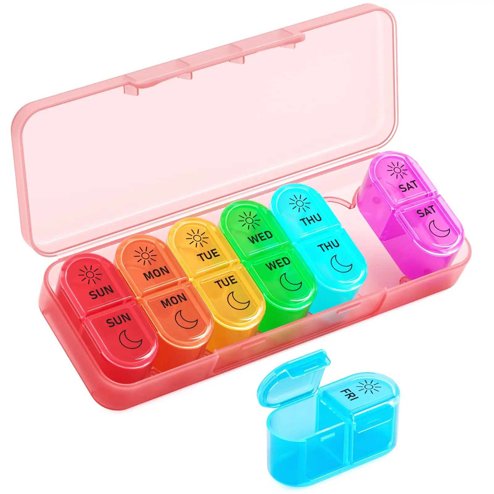 Portable Weekly AM/PM Pill Organizer for Vitamins and Medication