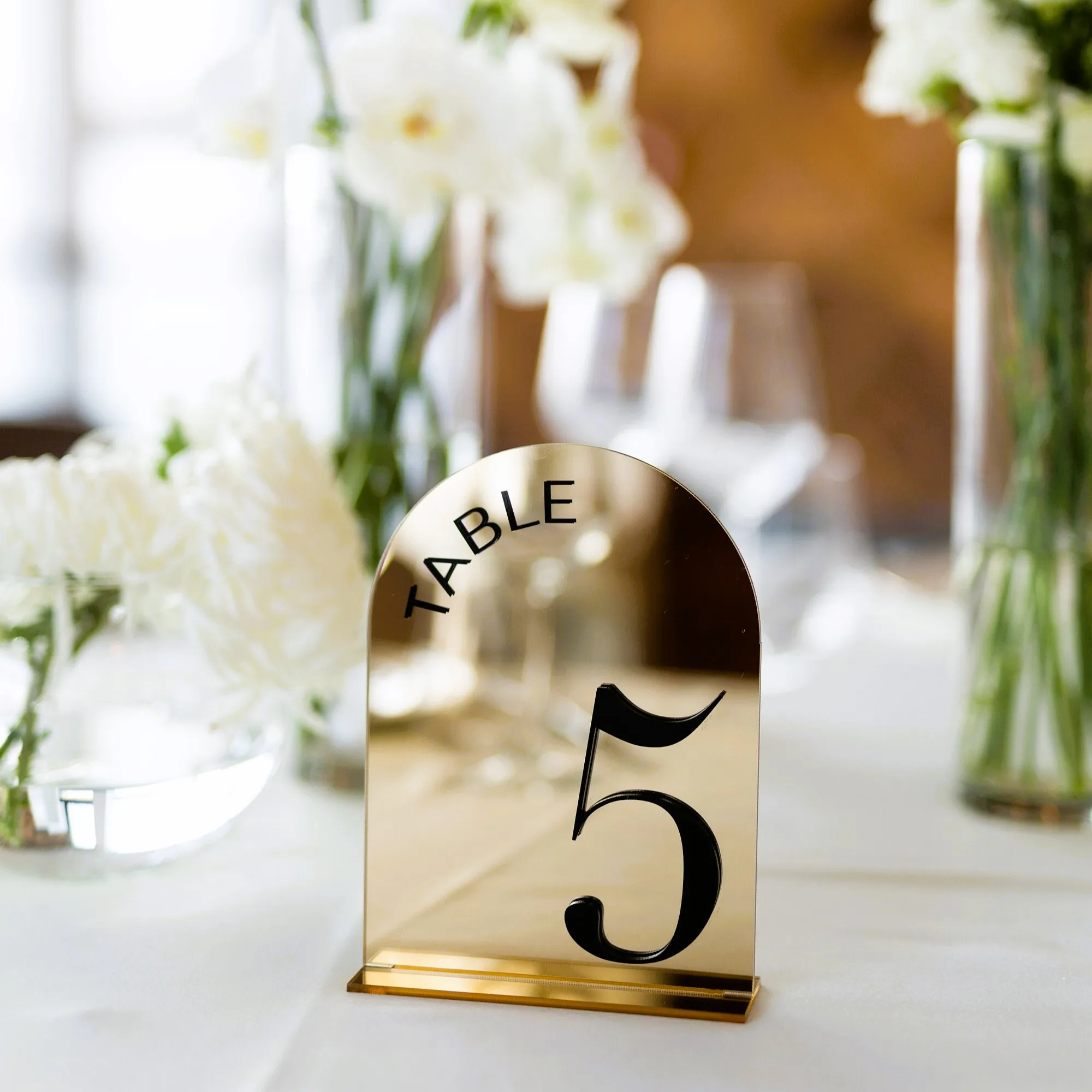 Arched Table Numbers Modern 3D Gold Mirror Table Numbers Wedding Signs Elegant Wedding Reception Decor Number Signs