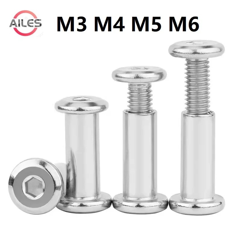 Hexagon Soquete Parafusos Grupo Cabeça Chata Borda Chanfro Locking Splint Parafusos e Porcas Conjunto para Móveis m3 m4 m5 m6 Aço Inoxidável 304