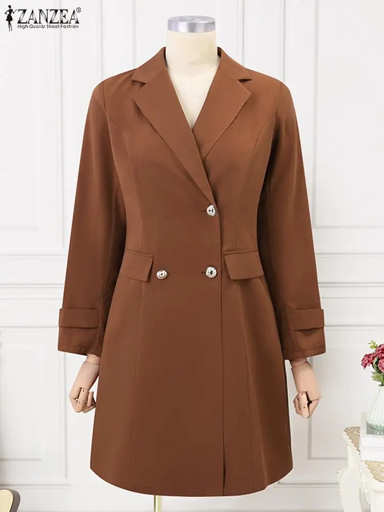 ZANZEA Women Elegant Solid Long Coat 2023 Autumn Lapel Collar Blazer Fashion Long Sleeve Jacket Casual Loose Buttons Outwears