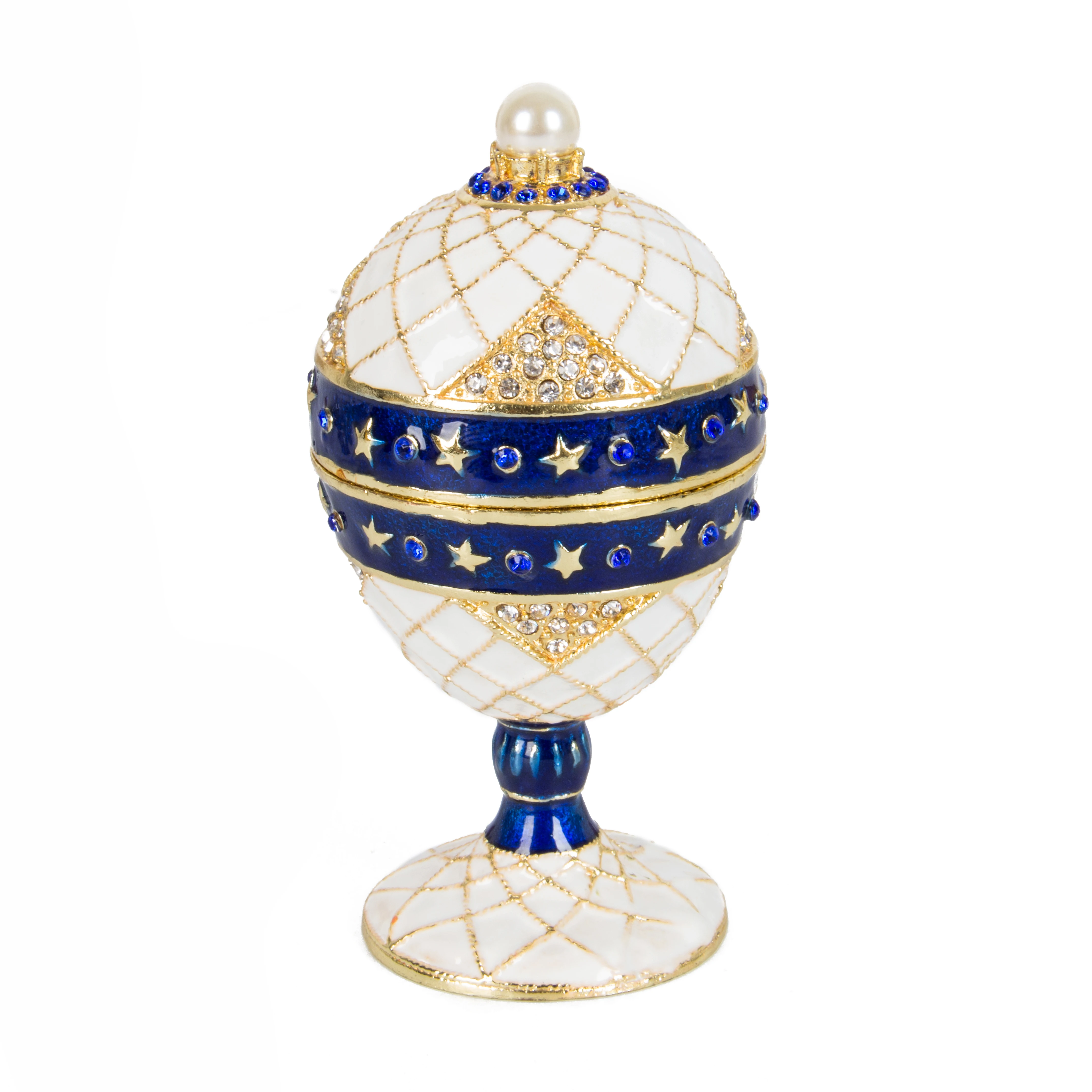 QIFU White and Blue Faberge Egg Trinket Boxe mini storage boxes for Home Decor