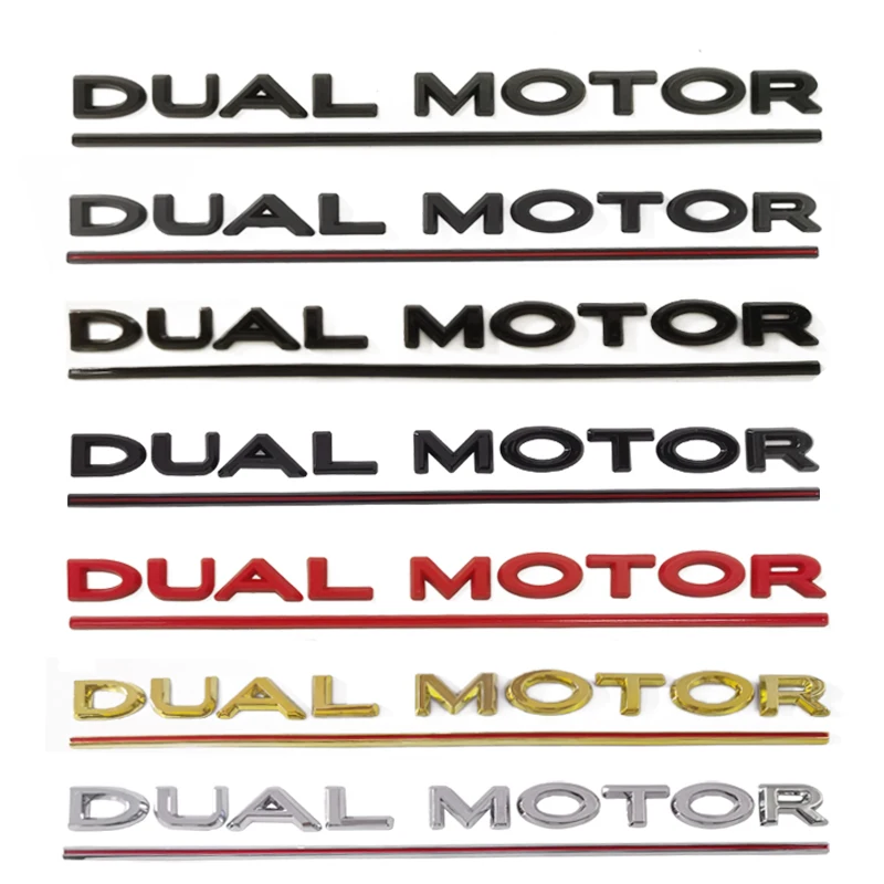 Car Emblem Car Logo DUAL MOTOR Underlined Letters Emblem for Tesla Model Y 3 X S Car Styling Trunk Badge Sticker Chrome Black Red