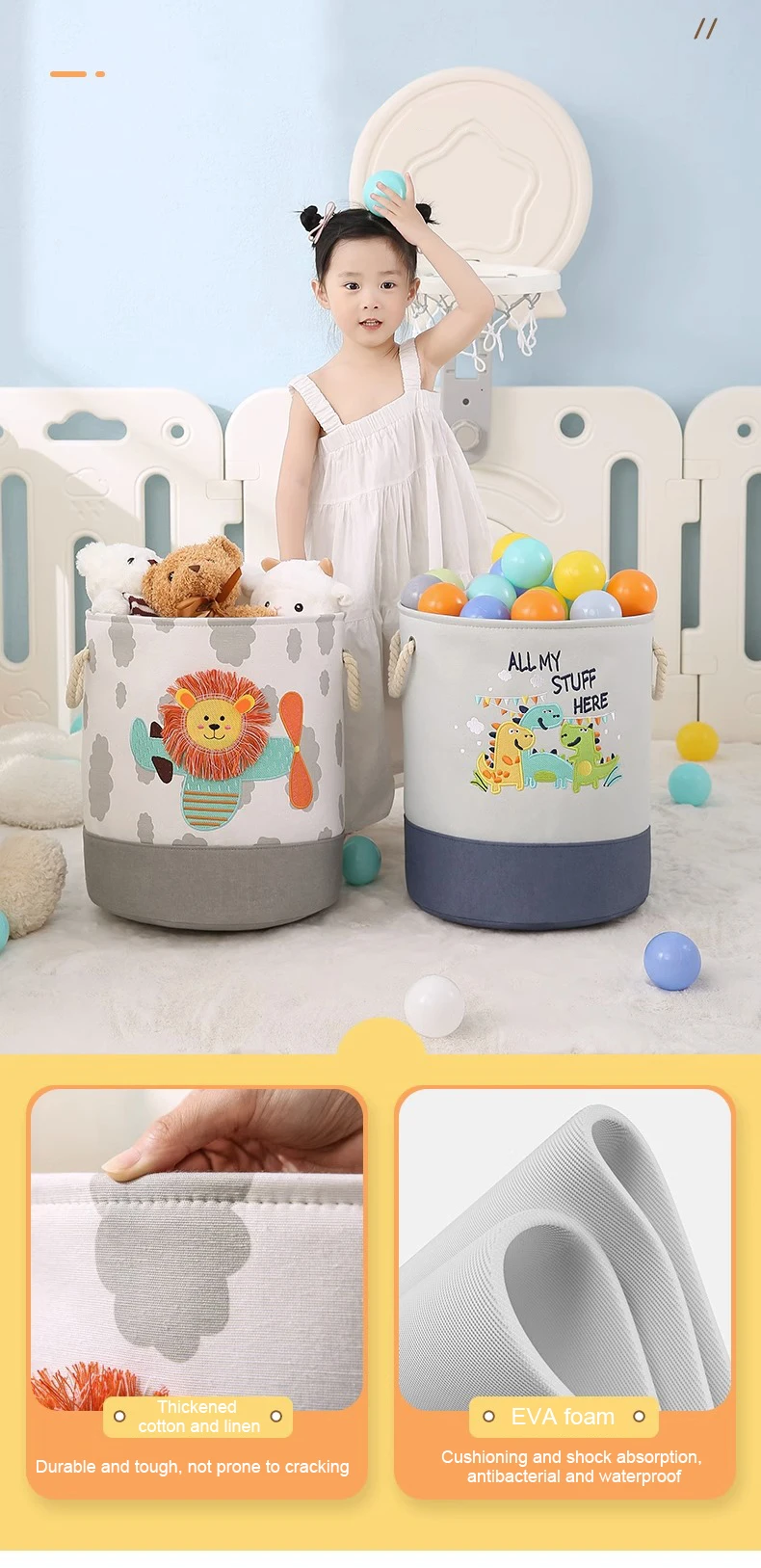 Description Picture 6 of itemFolding Storage Basket Linen Storage Fabric Wardrobe Office Bedroom Closet Toys Laundry Basket With Handle Storage Organizer New