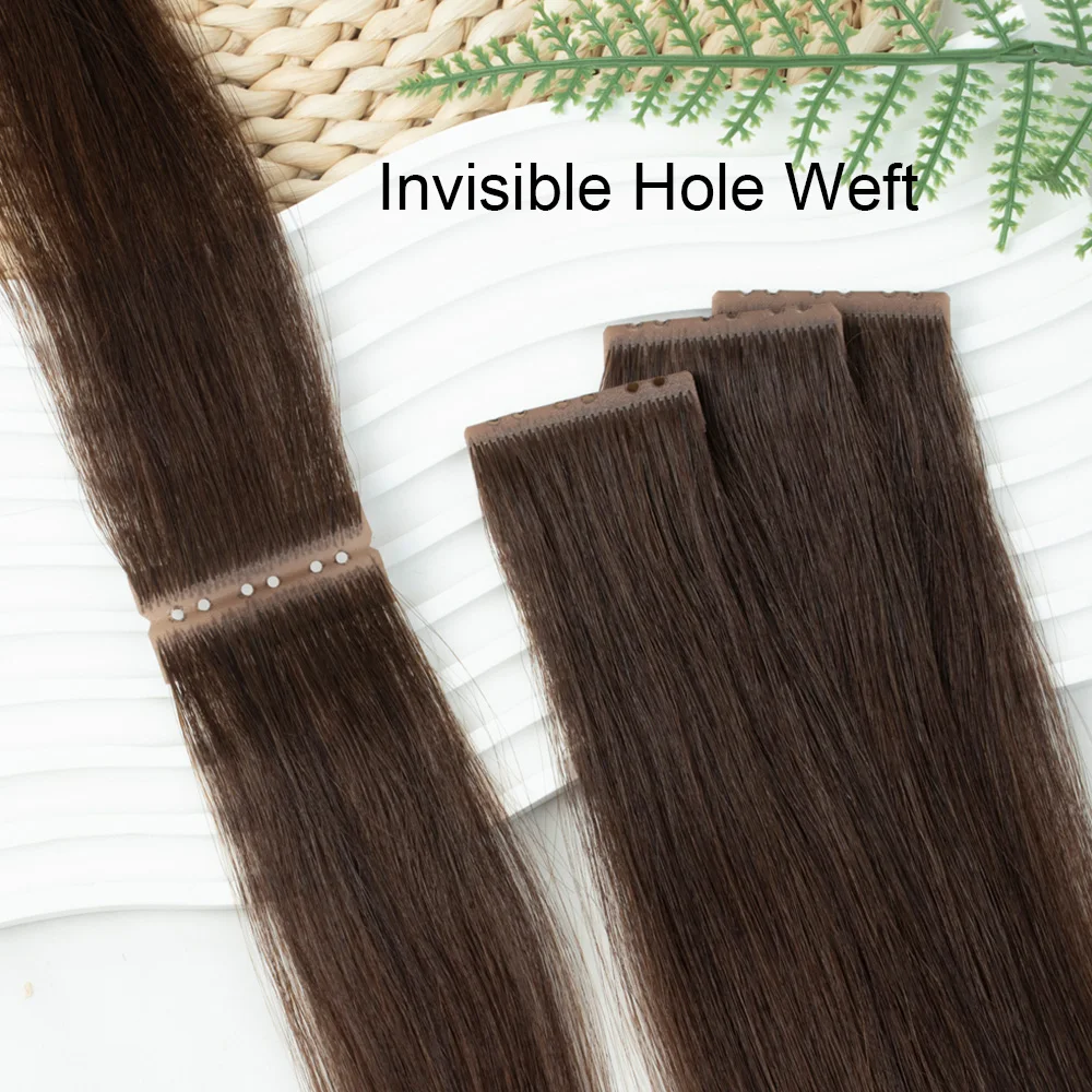 Extensions de cheveux naturels naturels bruns invisibles, double onglets, injection droite, trame à trous en PU, microliens, trame XO Blonde, 10 pièces/paquet
