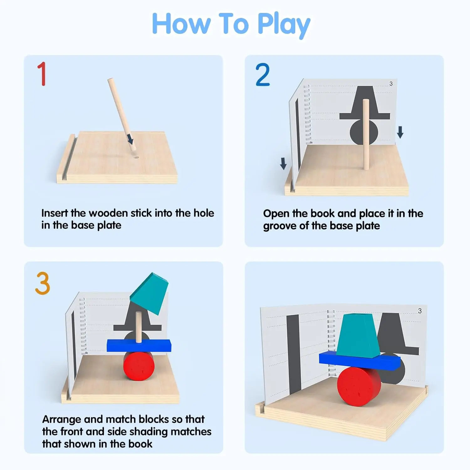 Wooden Building Blocks with 3D Stereo Projection Space, Improve Kids Multi-Angle Spatial Thinking Montessori Blocks for Toddlers 4