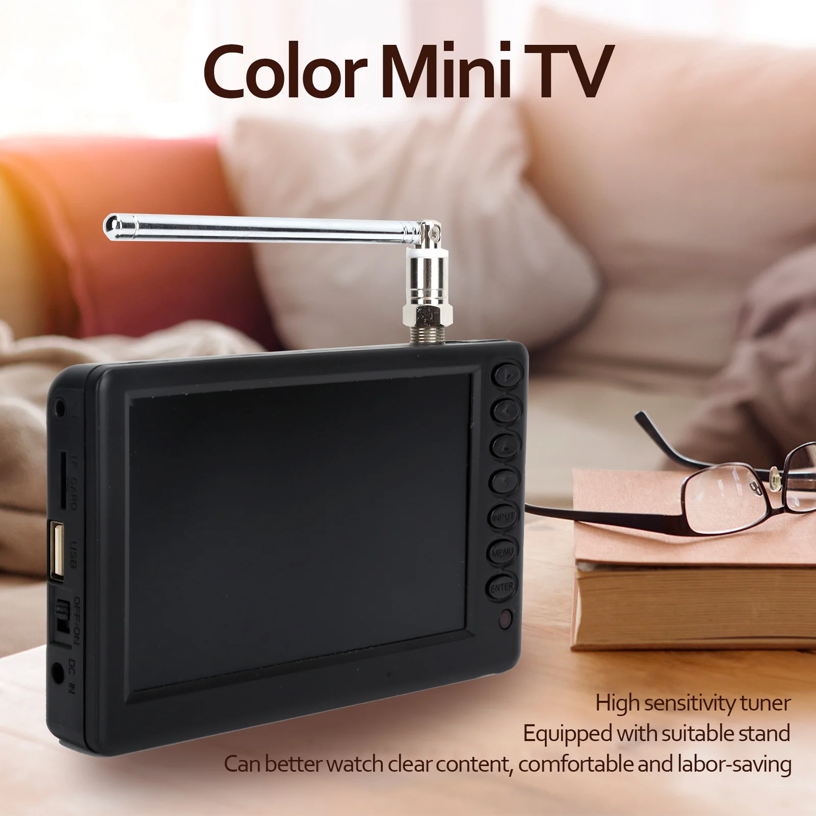 LEADSTAR 5 Inch Mini Car Digital TV ATSC TV Portable for Car Camping Kitchen US Plug 110‑220V