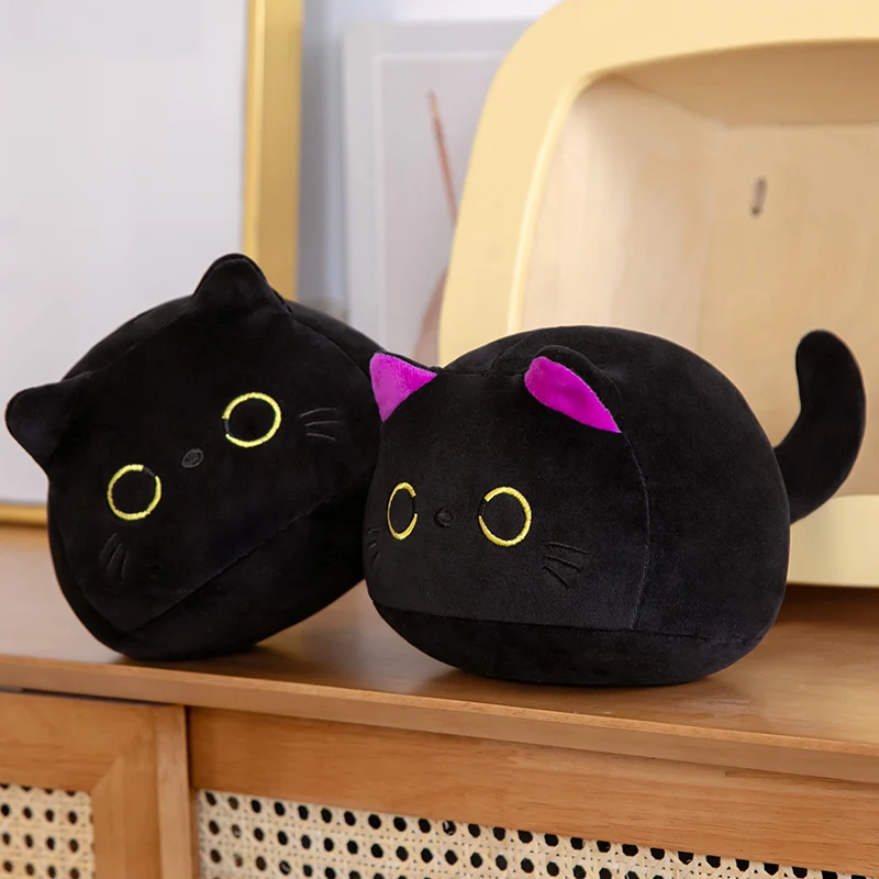 9cm-70cm Kawaii Big Size Plush Cat Pillow Round Black Cat Bed Cushion Sleeping Toys
