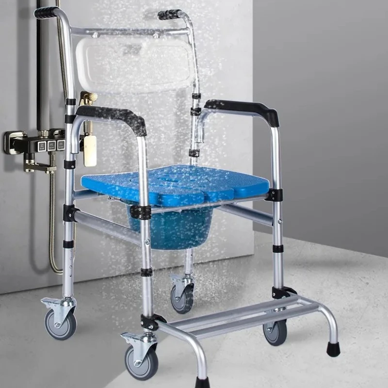 Foldable Bath Chair Elderly Pregnant Woman Toilet Chair with Wheels Movable Shower Chairs Aluminum Alloy Potty
