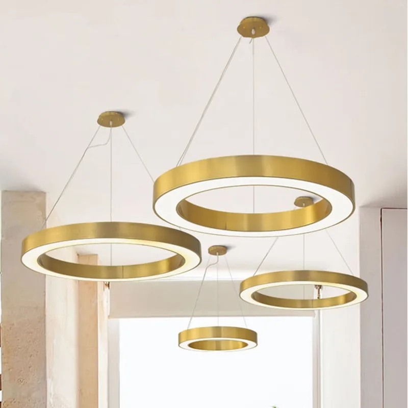 

Luxury decorative round steel chandelier ring acrylic large Suspension Luminaire led hanging lamp for Exhibition restaurant home