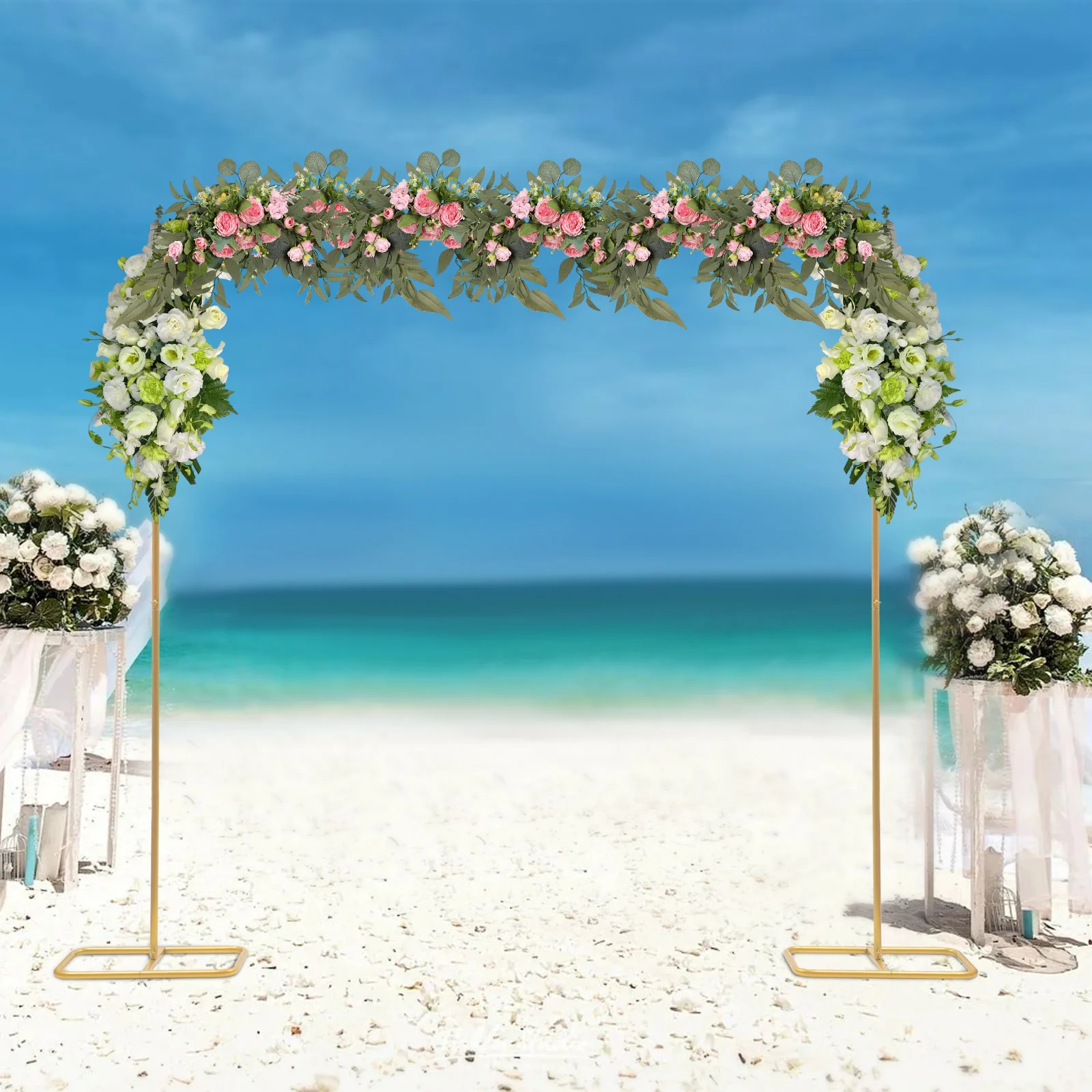 Goldener Metall-Blumenständer für Hochzeiten, Moderner Freistehender Rechteckiger Eisenständer, Einfache Montage, Langlebige Hochzeits- und Partydekoration – Detail 1