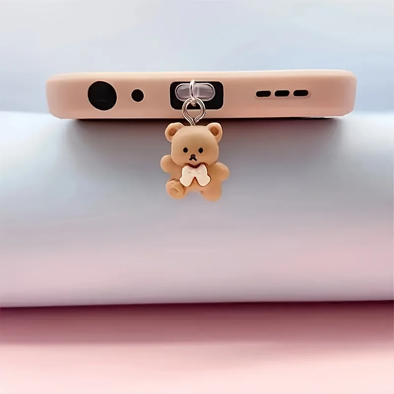 2pcs/Set Cartoon Bear Mobile Phone Dust Plug for IPhone Type-C Couple Dust Plug Accessory Decoration