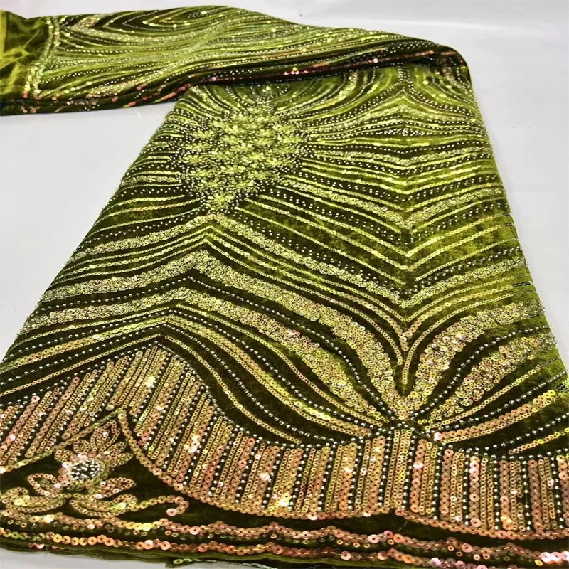 

African Sequins Velvet Lace Fabric 2024 High Quality Embroidery Beaded Nigerian French Tulle Lace Material For Wedding Dress