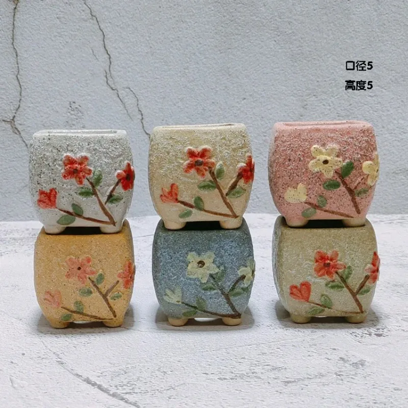 Succulent Thumb Pot - Hand-Painted, Uniquely Fired Vintage Coarse Pottery, Ceramic Mini Planter for Special Small Plants