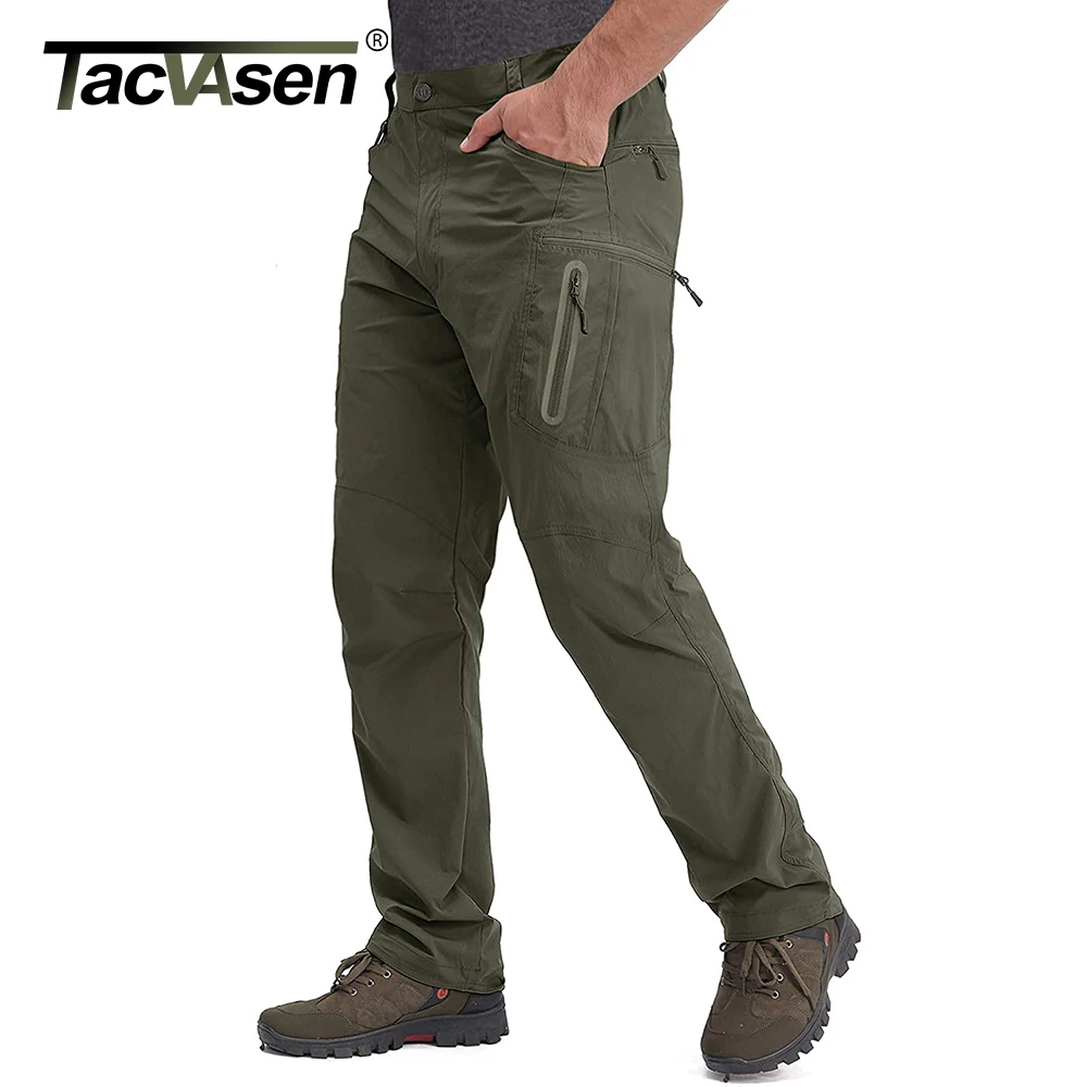 TACVASEN Summer Lightweight Trousers Mens Tactical Fishing Pants Outdoor Hiking Nylon Quick Dry