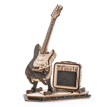 Robotime ROKR Electric Guitar 3D Wooden Puzzle for Kids Adults Assembly Creative Toys Building Block Set for Christmas Gifts 1