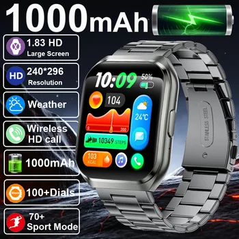 Nuovo Smartwatch Uomo 1000mAh Lunga Durata in Standby, Smartwatch da Esterno per Uomo, Impermeabile IP68, Cardiofrequenzimetro, Chiamate BT, Batteria Grande, Smartwatch Sportivo