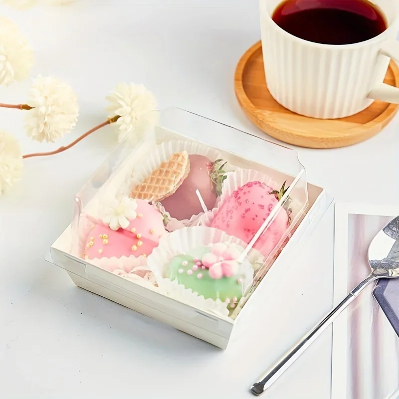 100Pcs White fruit cut packing box Sushi box cake disposable takeaway transparent disposable lunch box disposable containers baking cake box