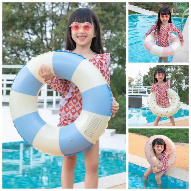 Children Summer Stripe Inflatable Swimming Ring Toy Outdoor Swimming Pool Play Water Swimming Ring Kids Beach Toy Gifts 2