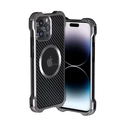 Premium Metal Bumper Carbon Fiber Case - Anti - Scratch & Shockproof Heavy Duty Cover - iPhone 15 Plus (Black)