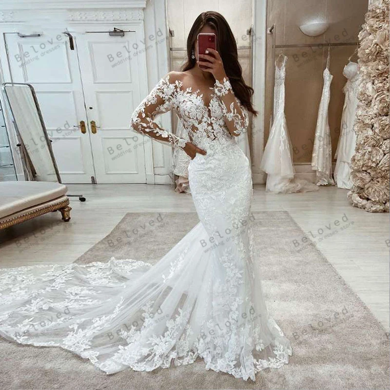 

Gorgeous Wedding Dresses Pretty Bridal Gowns Lace Sheath Mermaid Off The Shoulder Robes Sweep Train Glamorous Vestidos De Novia