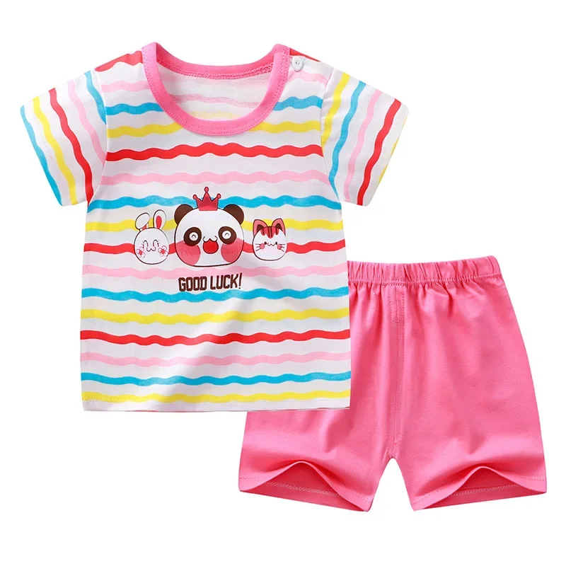 Girls Clothing Set Summer Children's Short-sleeved Shorts Suit Cotton T-shirt Baby Girls Cartoon Unicorn Set