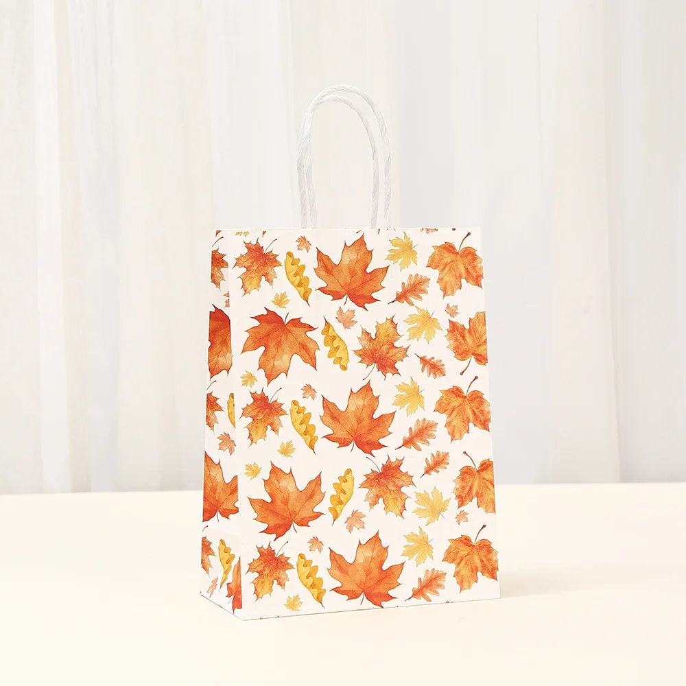 Autumn Pumpkin & Maple Leaf Kraft Paper Gift Bags for Candy, Sweets, Cookies, Party... - SKU KPGB1129 - UGI Packaging