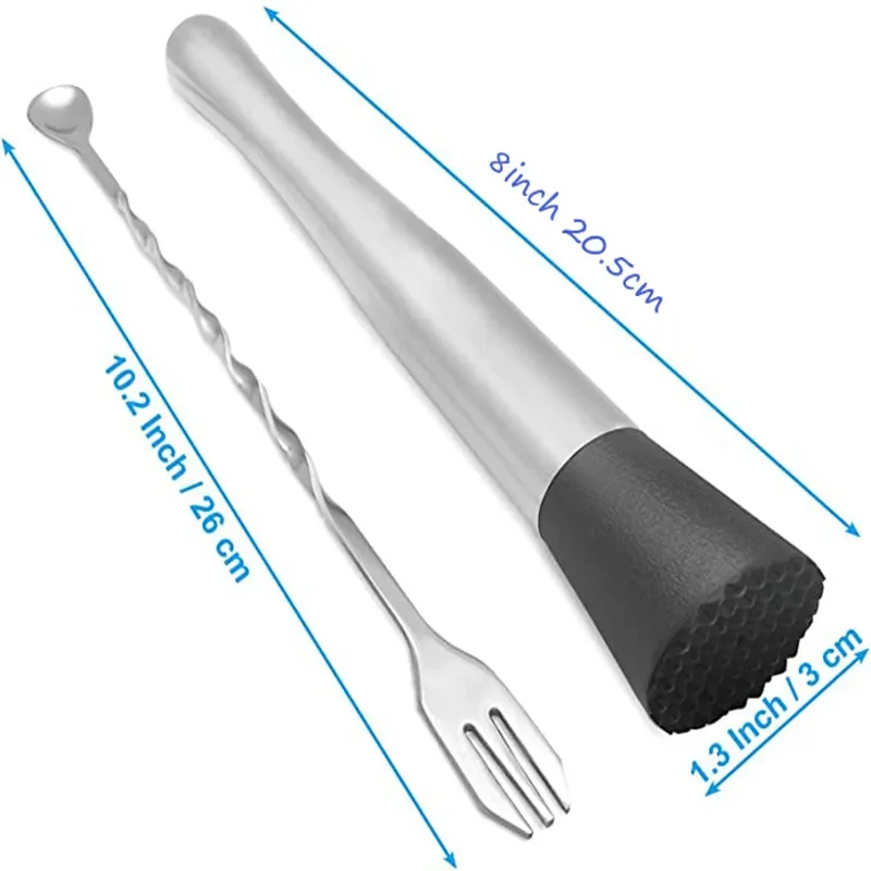 Description Picture 3 of item8 Inch Cocktail Muddler and Mixing Spoon, Stainless Steel Cocktail Muddler Home Bar Bartender Tool Barware Set