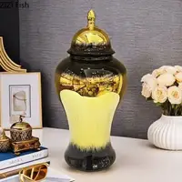 Black Gold Gradient Color General Tank Golden Porcelain Ginger Jar Creative Vases Dresser Table Jewelry Cosmetic Container 1