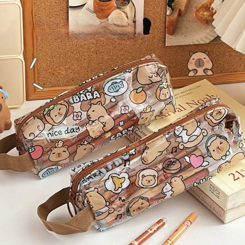 Cute Cartoon Capybara Transparent Pencil Case Large Capacity Dirt Resistant And Waterproof Pencil Case Hand-Held