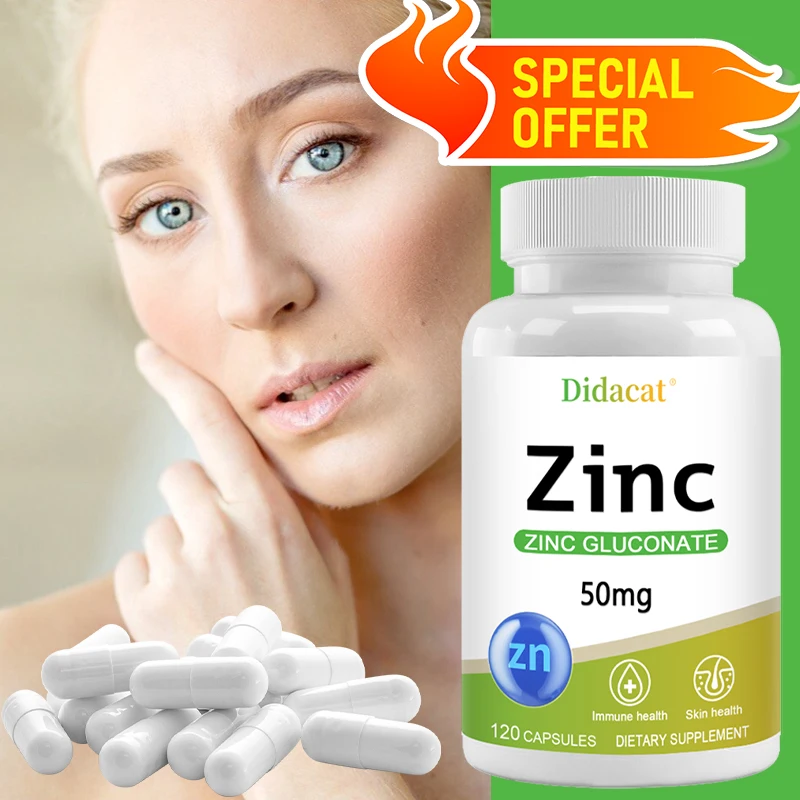 

Zinc 50 Mg Supplement 120 Vegetarian Capsules, Zinc Highly Absorbable Supplement for Immune Support System