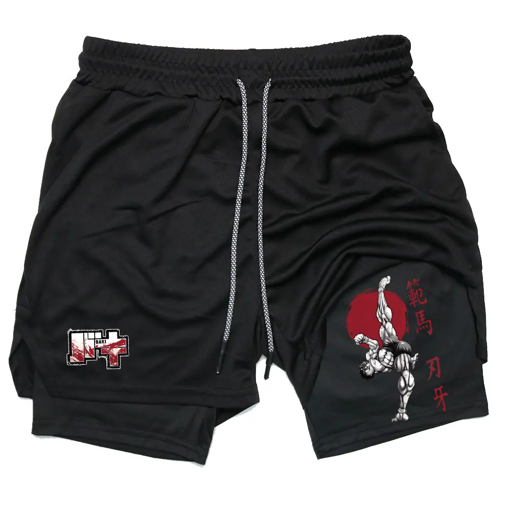 Men's Performance Shorts Anime Baki 2 in 1 Gym Compression Stretchy Sports Quick Dry Fitness Workout Summer 5