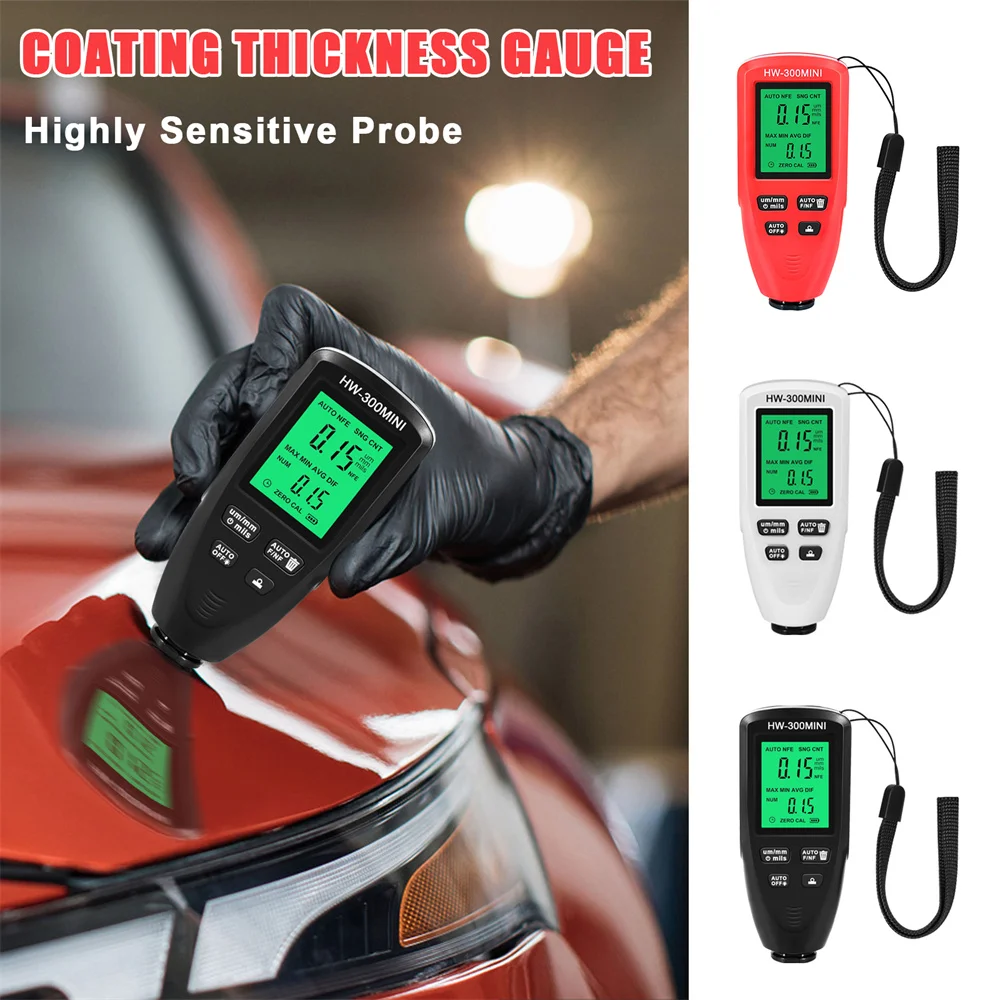 

HW-300PRO Mini Coation Thickness Gauge 0-2000UM Car Paint Film Thickness Tester Car Coating Measuring Automotive Paint Meter