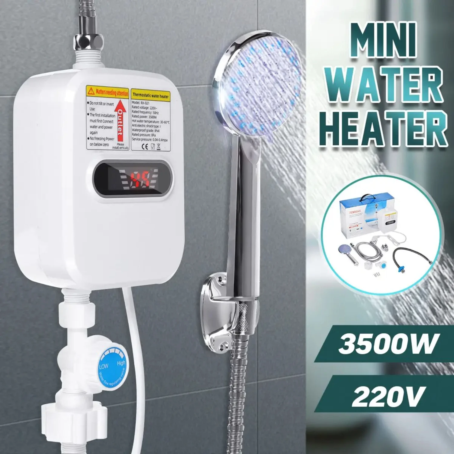 3500W Tankless Water Heater Faucet Shower Instant Water-Heater Tap Heating Instant Hot Water for Kitchen and Bathroom