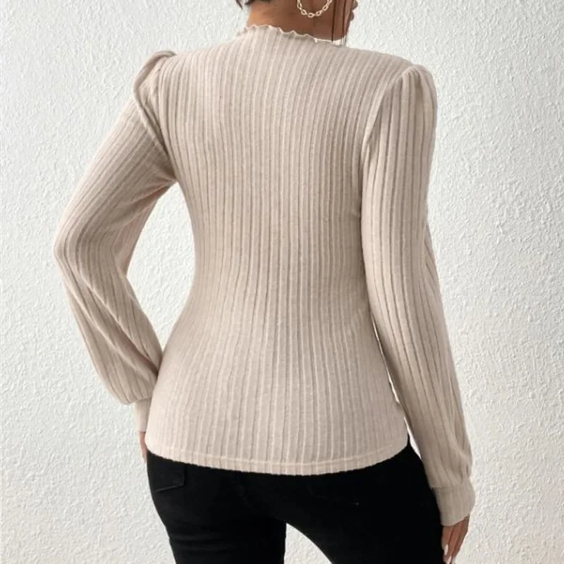 

2023 Autumn Women's New Fashion Commuter Trimming Small High Neck Long Sleeve Slim Fit Comfortable Versatile Bottom Sweater