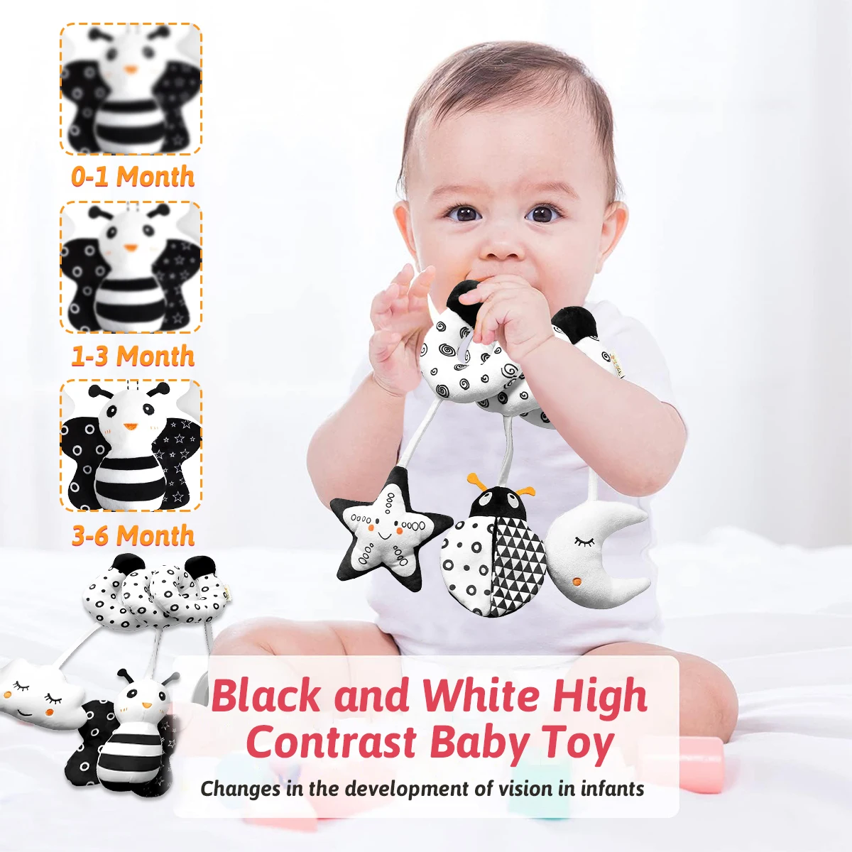 New Cartoon Cute Animal Baby Bed Around Toys With Bed-bell Black And White Bees Bed Around Baby Toys Decorative Accessories 4