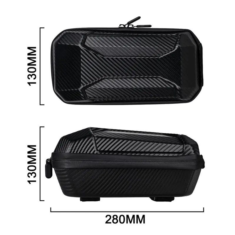 A02Q carbon fiber textured waterproof battery cover bag installed on Sur-Ron Light Bee X  Hard shell PVC battery protection bag for Sur-Ron Light Bee S showing dual mounting straps