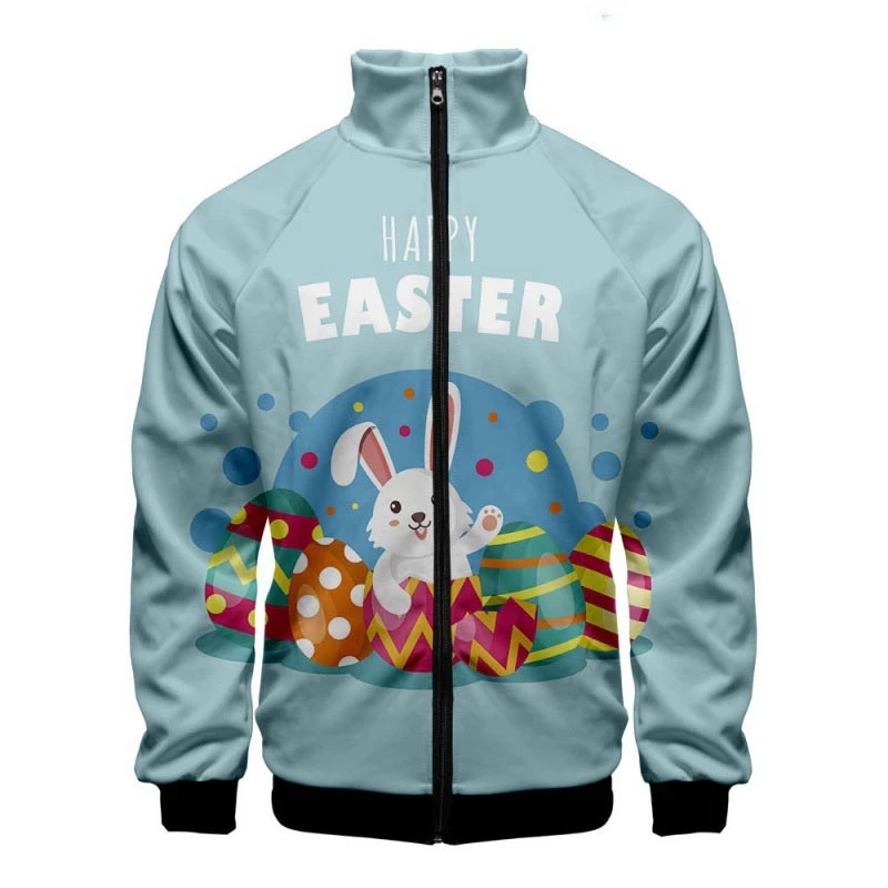 thumbnail image 1 of Chaqueta con cremallera y estampado 3D de Pascua en el oeste, divertida chaqueta de manga larga, cuello alto, ropa de moda, abrigo informal de talla grande para hombre, 1 of 4