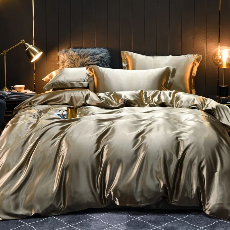 Luxury Mulberry Silk Bedding Set Silky Bed Sheet Set Duvet Cover