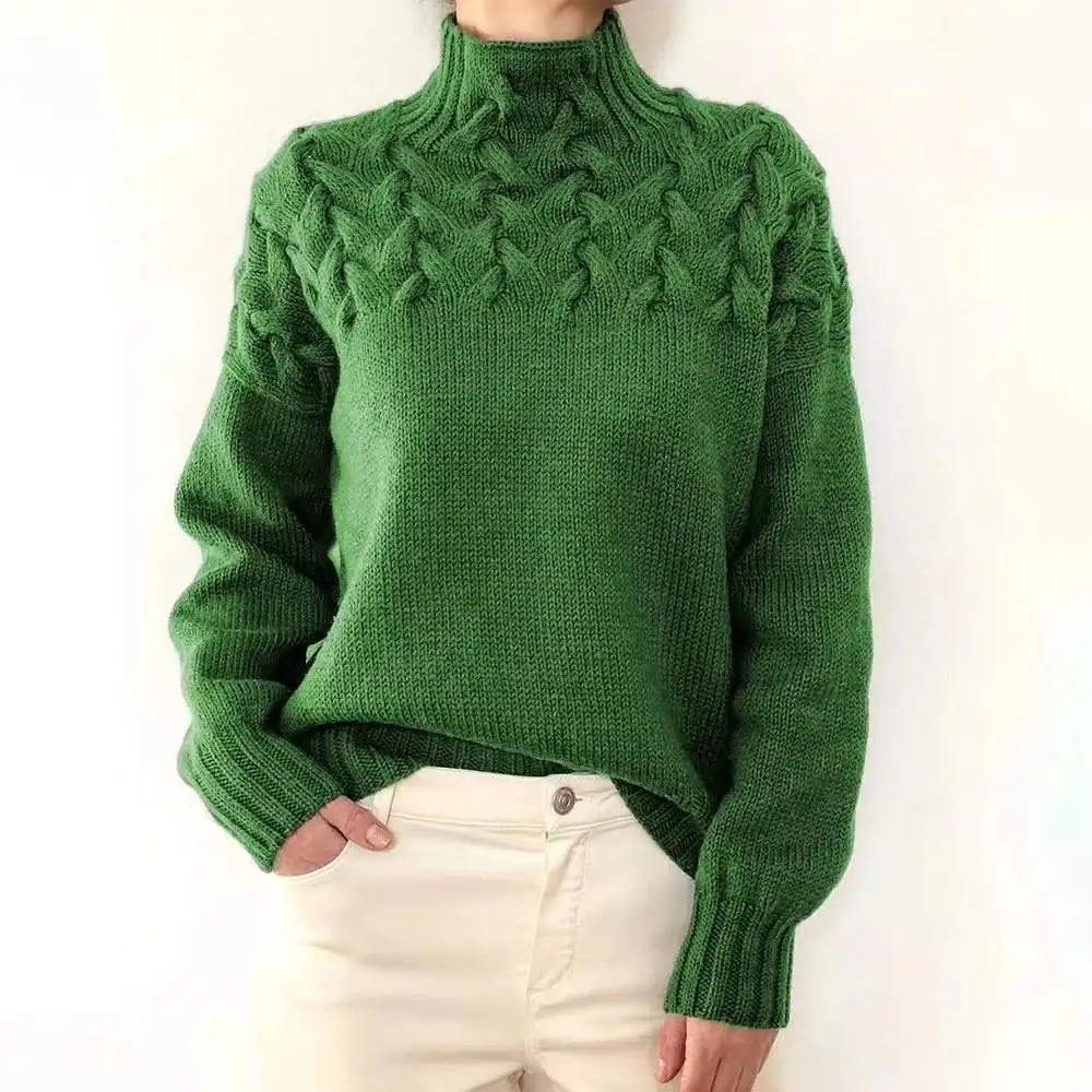 

Women's Autumn and Winter European and American Casual Long-sleeved High-neck Solid Color Knitwear Sweater Pullover Top