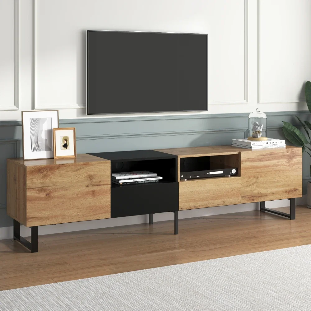 Moderner TV-Ständer aus schwarzem Holz – geräumiger Stauraum und robuste Konstruktion | Ideal für Wohnzimmer, langlebige Wohnmöbel – Detail 8