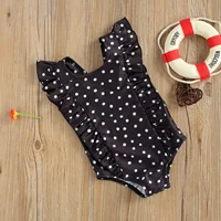 Breathable Little Girls Fashion Swimsuit Summer Children Fashionable Black/White Wave Point Sleeveless Swimwear For Vacation 3