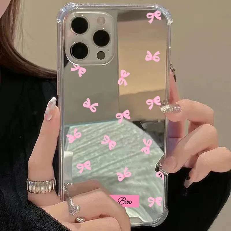 Adorable Bowknot Phone Case with Makeup Mirror Cover