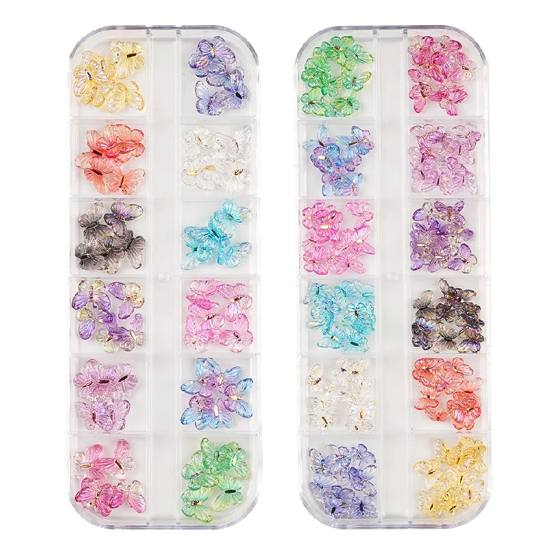 60Pcs/Box Nail Art Butterfly Resin Stones Gems 2 Sizes Multi-Colors Sparkle Nail Designs Charms DIY Manicure 3D Decals Crafts 5