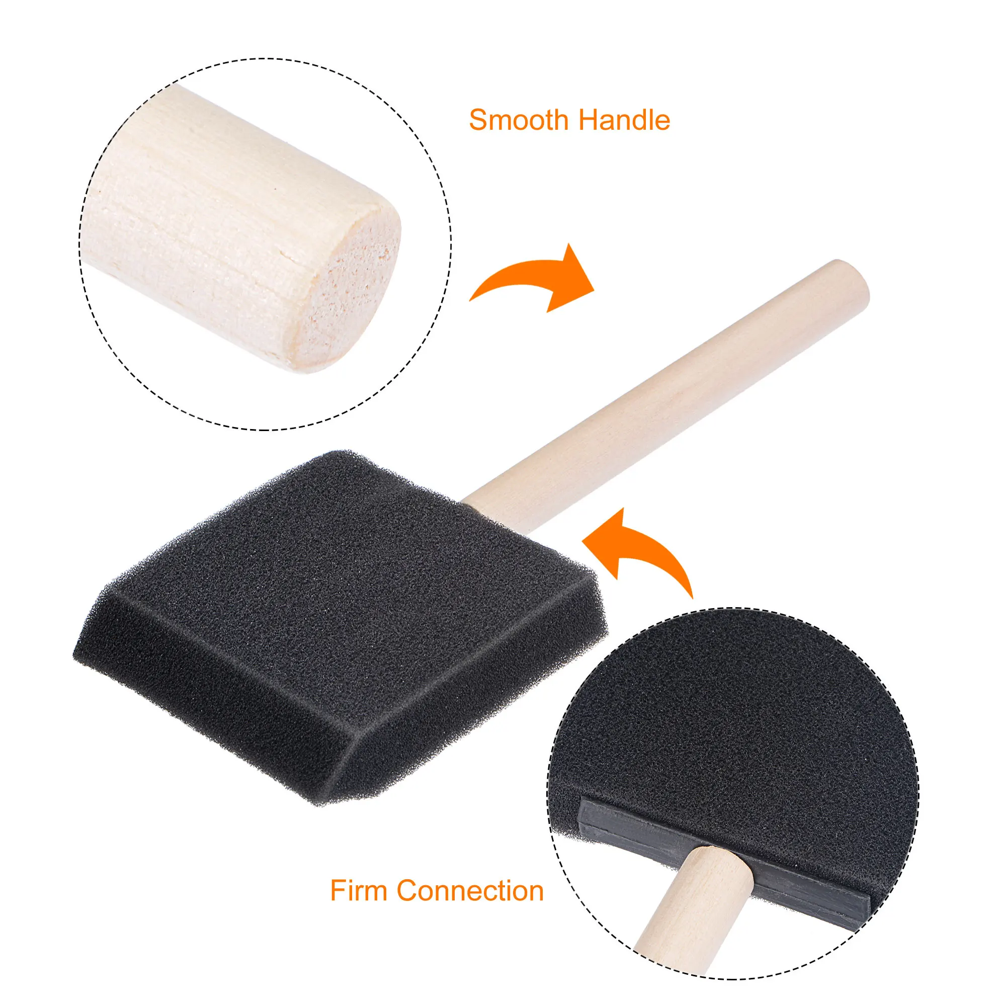 uxcell 3 Inch Foam Paint Brushes Bevel Edge with Wood Handle Sponge Brush 12 Pcs for Painting