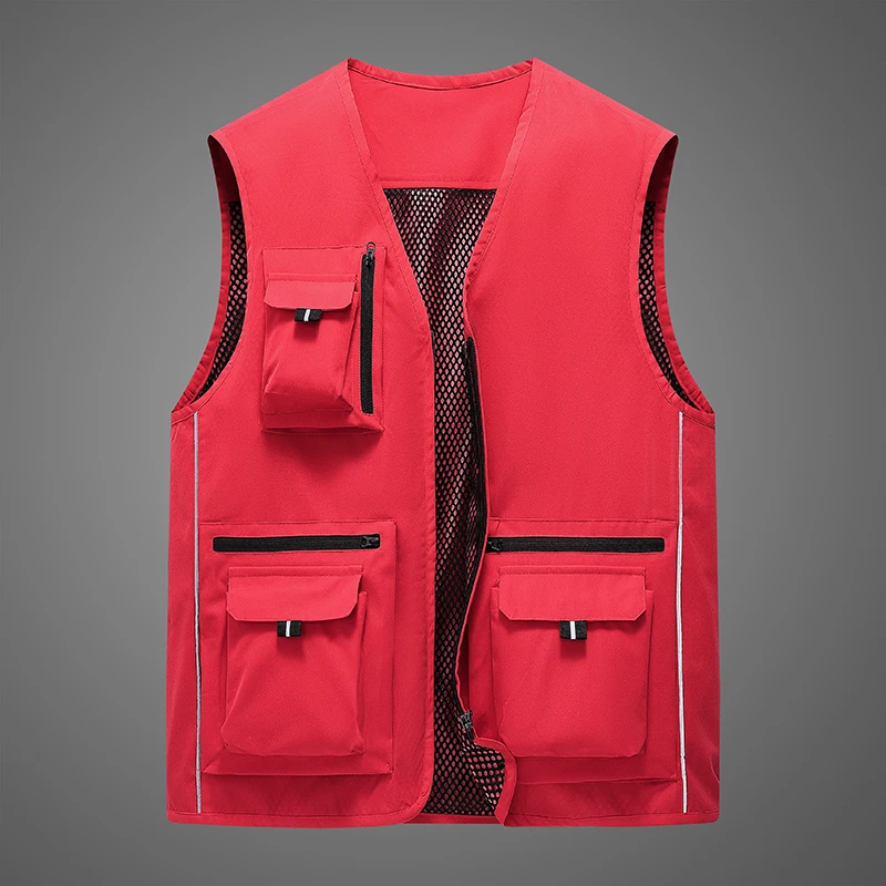 

2023 Summer Men Multiple Pockets Vests Casual Stand Collar Vest Solid Color Fishing Vest Outdoor Vest Jacket Zipper Waterproof