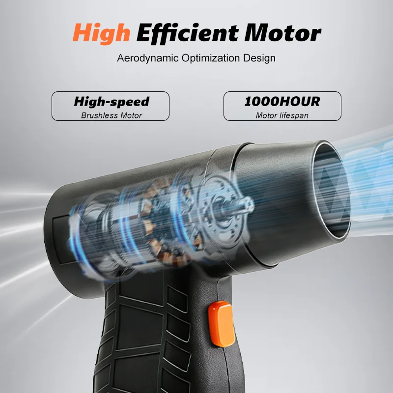 강력한 에어 블로워 600g 추력 충전식 블로워 18650 배터리 198km/h 풍속 브러시리스 에어 더스터 제거 건조기 (자동차용)