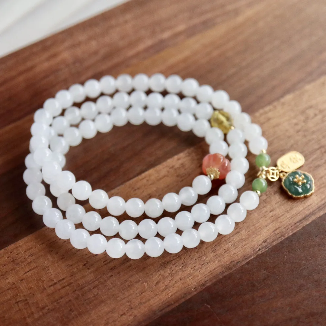 Hochwertiges mehrschichtiges weißes Hetian-Jade-Armband für Frauen, exquisites handgefertigtes Perlenarmband, Schmuck, hochwertige Handkette